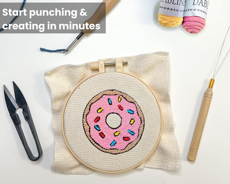 Dabline Punch Needle Kit for Beginners – 6 Pattern Punch Needle Coaster Set with Hoop, Needle, Threader, Yarn & Backing Fabric for Adults and Kids DIY Craft - Image 2